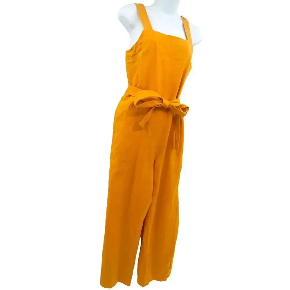 EVERLANE Petite Jumpsuit size 2 Marigold Yellow Linen Square Neck Wide Leg